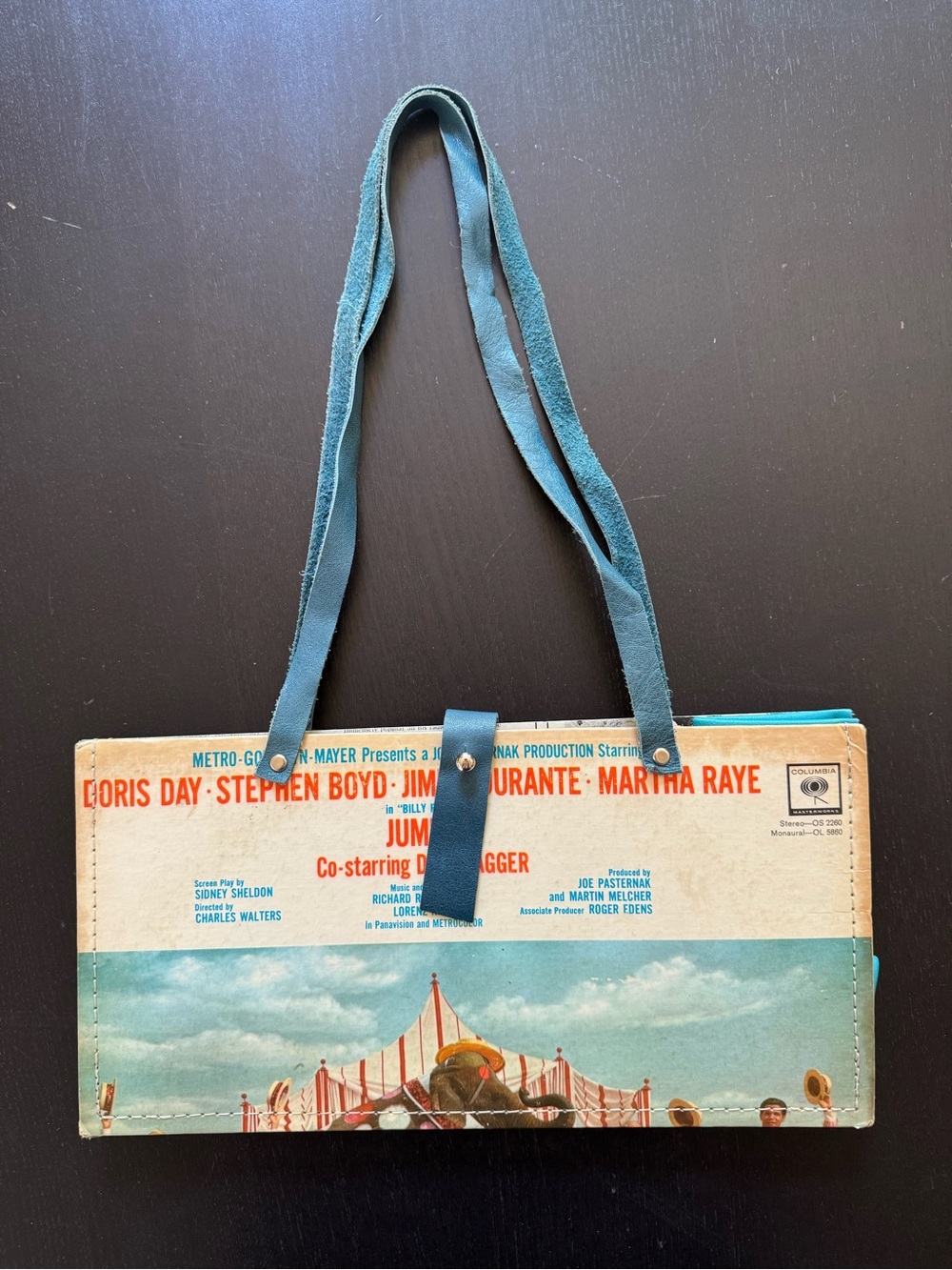 Vintage Record Cover Shoulder Bag in Teal and Cream